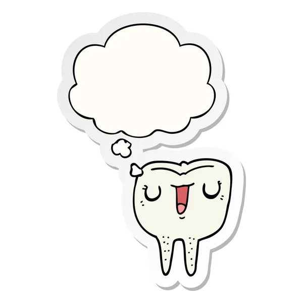 Cartoon Happy Zahn und Gedankenblase als Aufkleber — Stockvektor