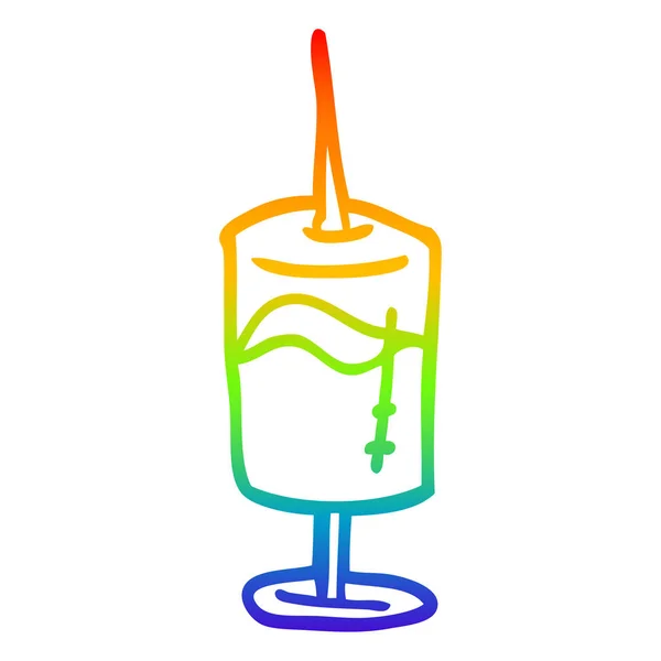 Línea de gradiente arco iris dibujo caricatura jeringa médica — Vector de stock