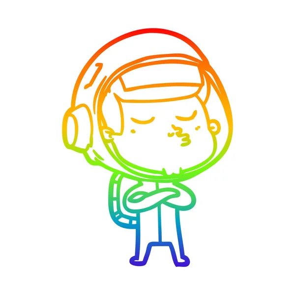Línea de gradiente arco iris dibujo dibujos animados astronauta seguro — Vector de stock