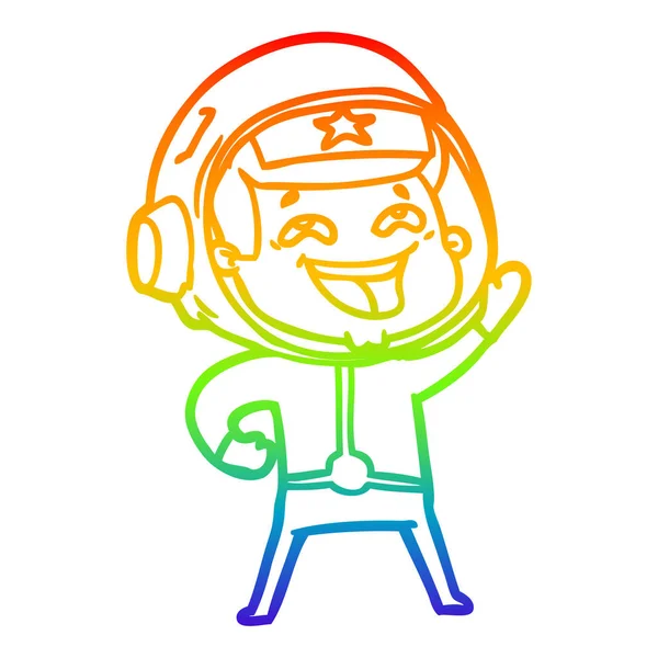 Arco iris gradiente línea dibujo dibujos animados riendo astronauta — Vector de stock