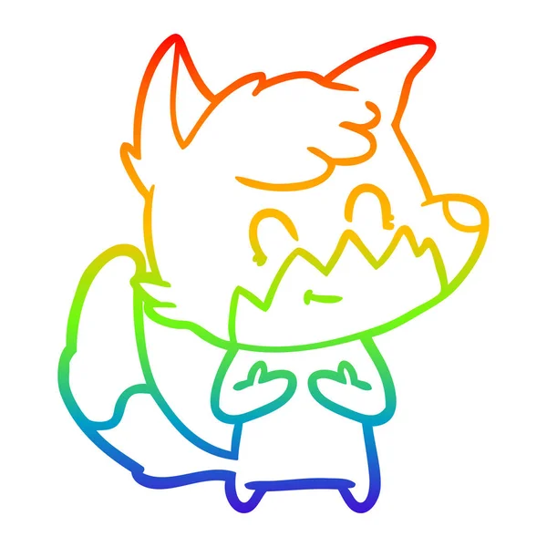 Rainbow gradient ligne dessin dessin animé convivial renard — Image vectorielle