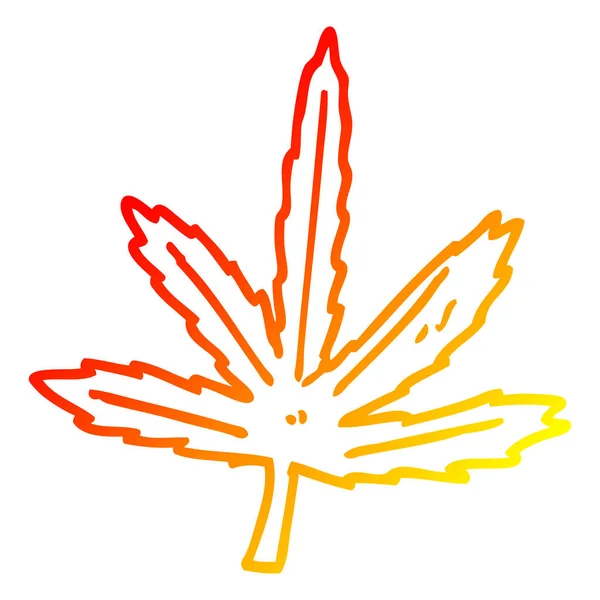Warm gradient line drawing cartoon marijuana leaf — Stock Vector