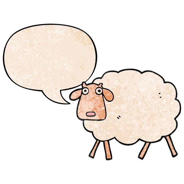 Cartoon schapen en toespraak bubble in retro textuur stijl — Stockvector