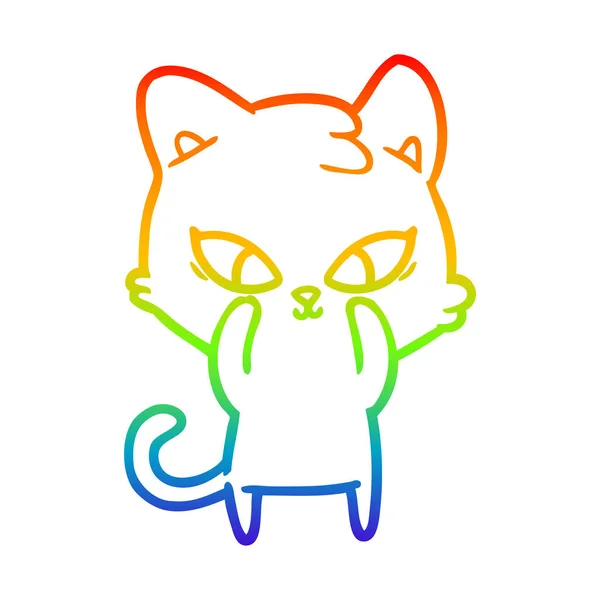 Rainbow gradient line drawing cute cartoon cat — Stock Vector