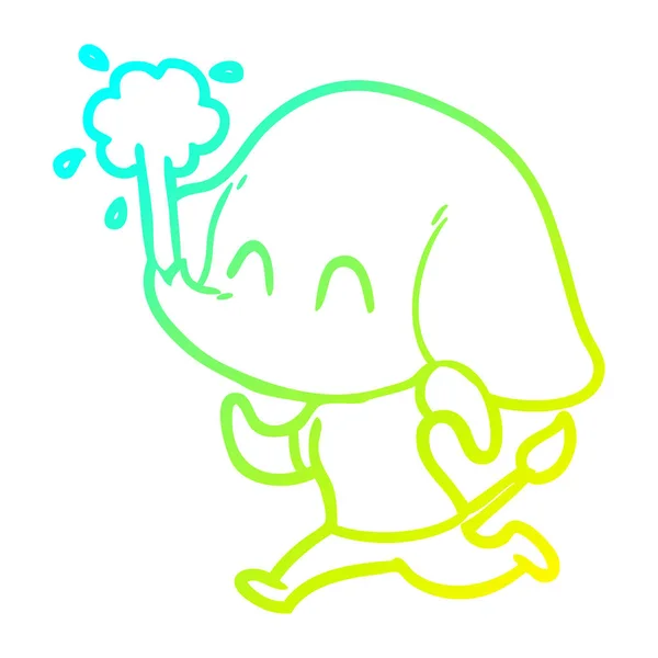 Gradient froid ligne dessin mignon dessin animé éléphant spouting eau — Image vectorielle