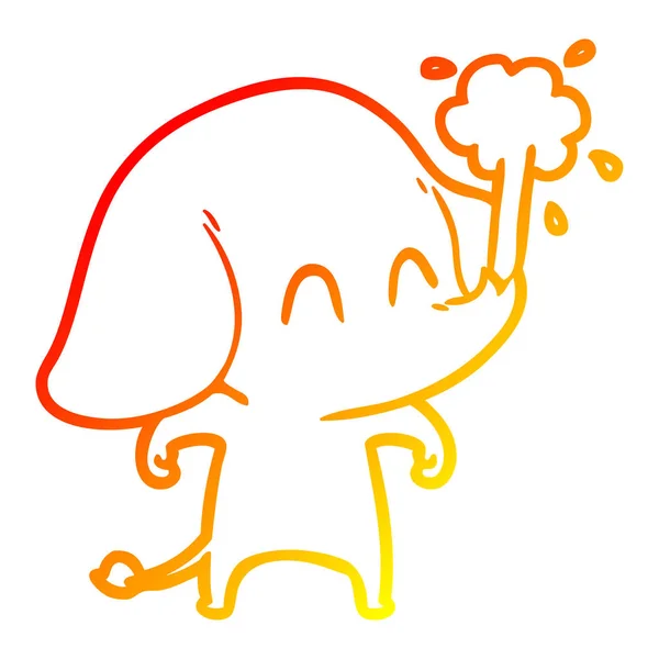 かわいい漫画の象の噴出水を描く暖かいグラデーションライン — ストックベクタ