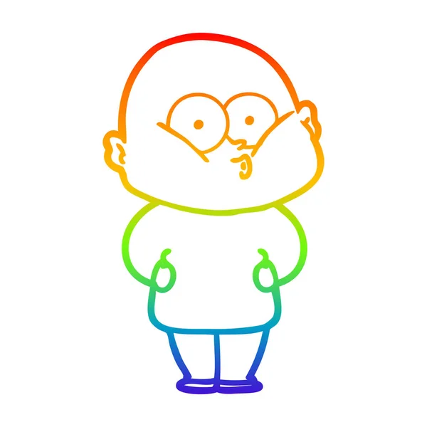 Rainbow gradien line gambar kartun botak man menatap - Stok Vektor