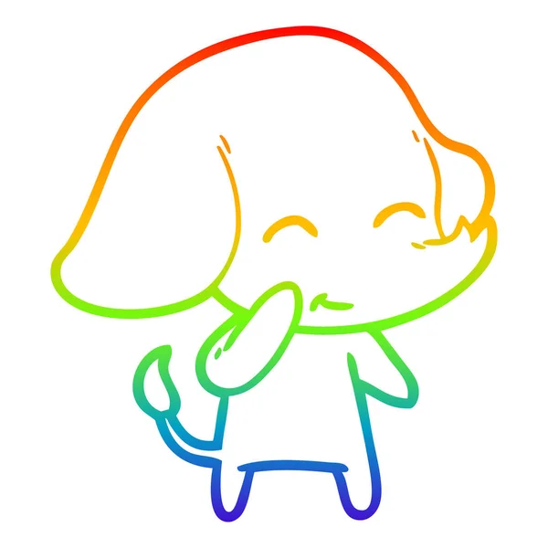 Rainbow gradient linje ritning söt tecknad elefant — Stock vektor