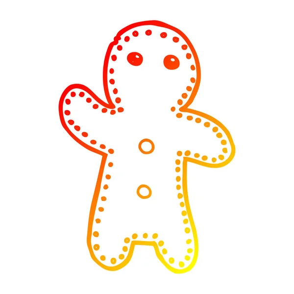 Warm gradient line drawing cartoon gingerbread man — Stock Vector