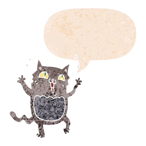 Dibujos animados loco excitado gato y el habla burbuja en retro texturizado st — Vector de stock