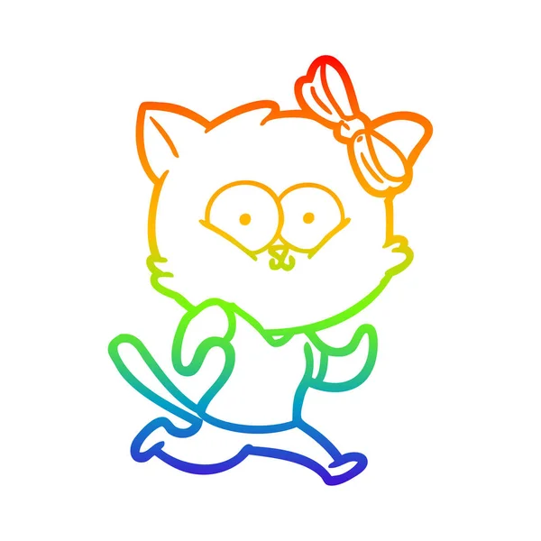 Arco iris gradiente línea dibujo dibujos animados gato — Vector de stock