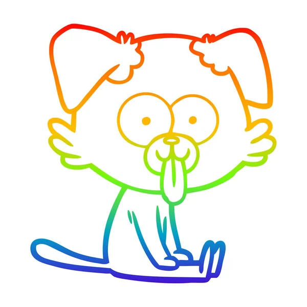 Regenboog gradiënt lijntekening cartoon zittend hond met tong St — Stockvector