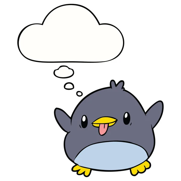 Sevimli karikatür penguen ve düşünce balonu — Stok Vektör