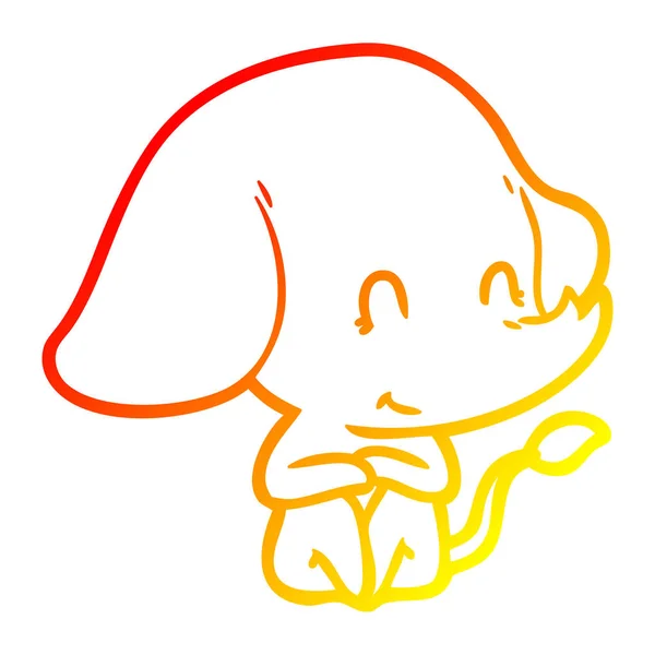 Línea de gradiente caliente dibujo lindo elefante de dibujos animados — Vector de stock
