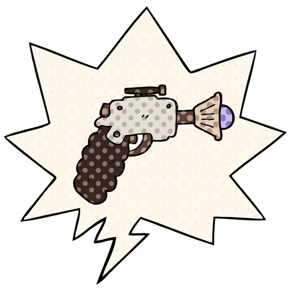 Pistolet à rayons de dessin animé et bulle d'expression dans le style de bande dessinée — Image vectorielle