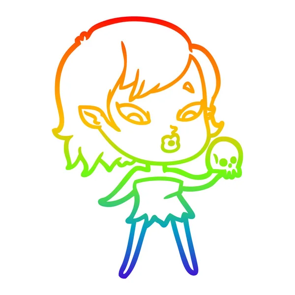 彩虹渐变线绘制可爱的卡通吸血鬼女孩 — 图库矢量图片