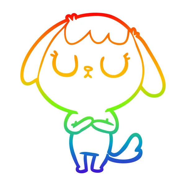 Linea gradiente arcobaleno disegno carino cane dei cartoni animati — Vettoriale Stock