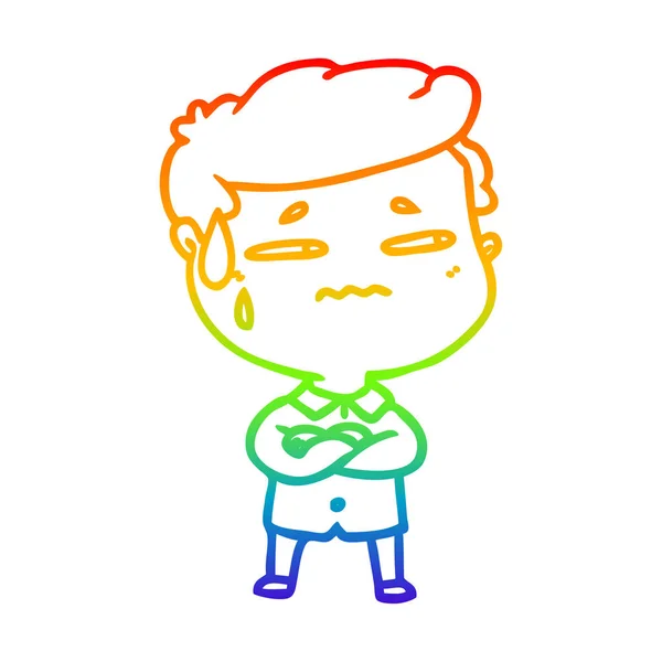Arco iris gradiente línea dibujo dibujos animados hombre ansioso — Vector de stock