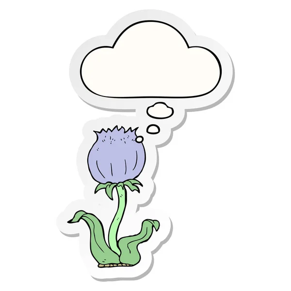 Dessin animé fleur sauvage et bulle de pensée comme un autocollant imprimé — Image vectorielle