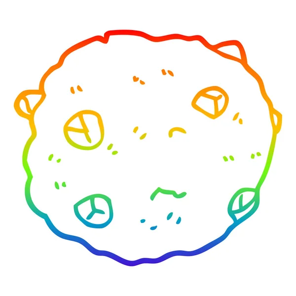 Regenboog gradiënt lijntekening cartoon chocolade chip cookie — Stockvector