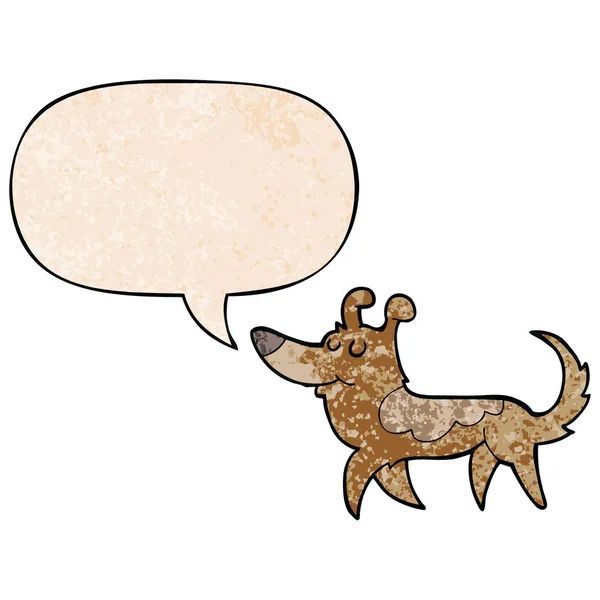 Cartoon dog and speech bubble in retro texture style — Stock Vector