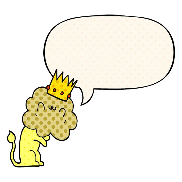 Cartoon Leeuw en kroon en toespraak bubble in Comic Book stijl — Stockvector