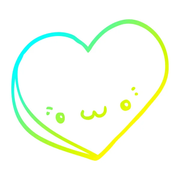 Froid dégradé ligne dessin dessin animé amour coeur avec visage — Image vectorielle