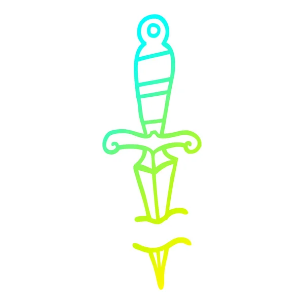 Línea de gradiente frío dibujo dibujos animados tatuaje daga símbolo — Vector de stock