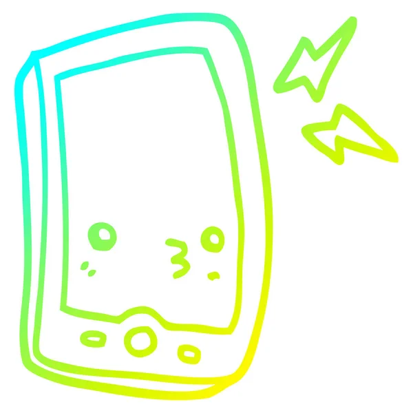 Línea de gradiente frío dibujo dibujos animados teléfono móvil — Vector de stock