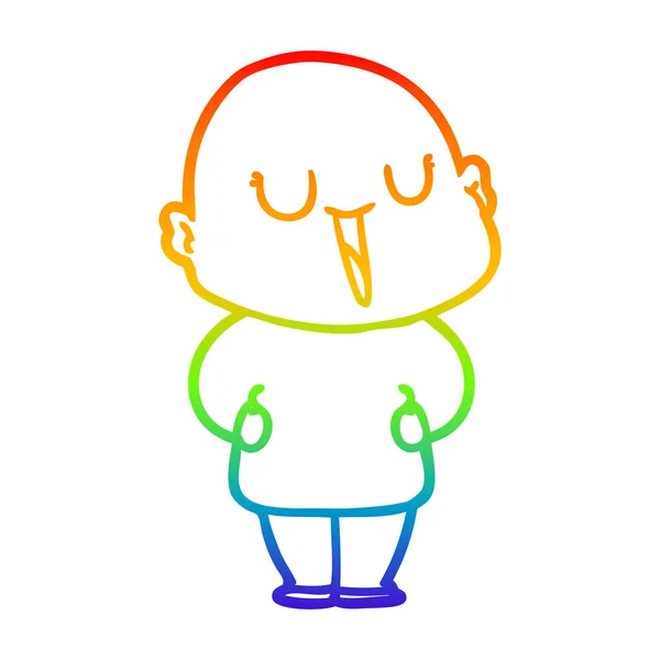 Rainbow gradient line drawing happy cartoon bald man — Stock Vector