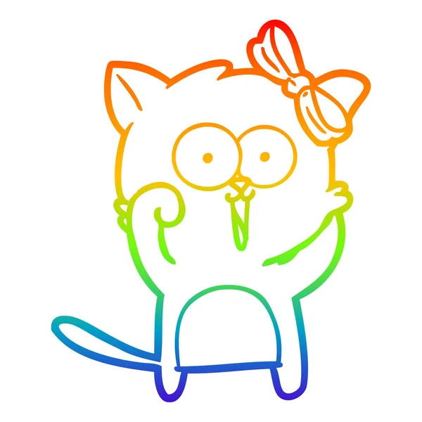 Rainbow gradient ligne dessin chat dessin animé — Image vectorielle