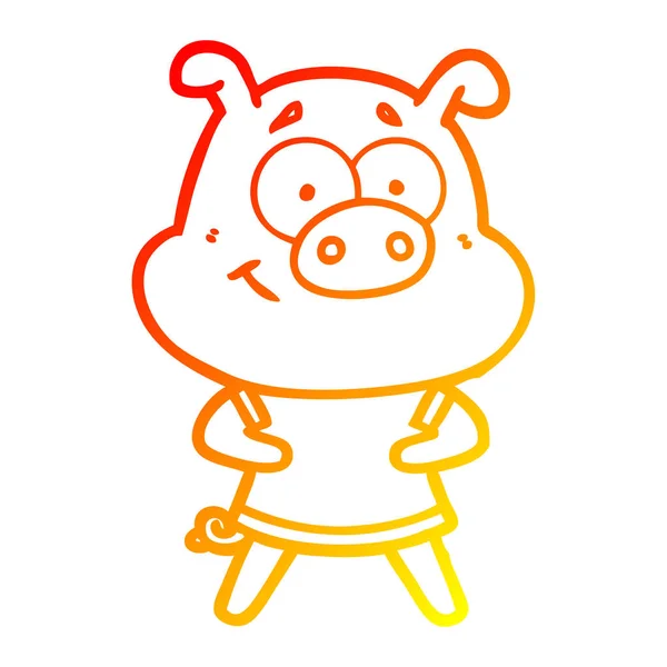 Warm gradient line drawing happy cartoon pig — Stock Vector