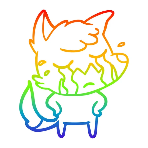 Regenboog gradiënt lijntekening huilen Fox cartoon — Stockvector
