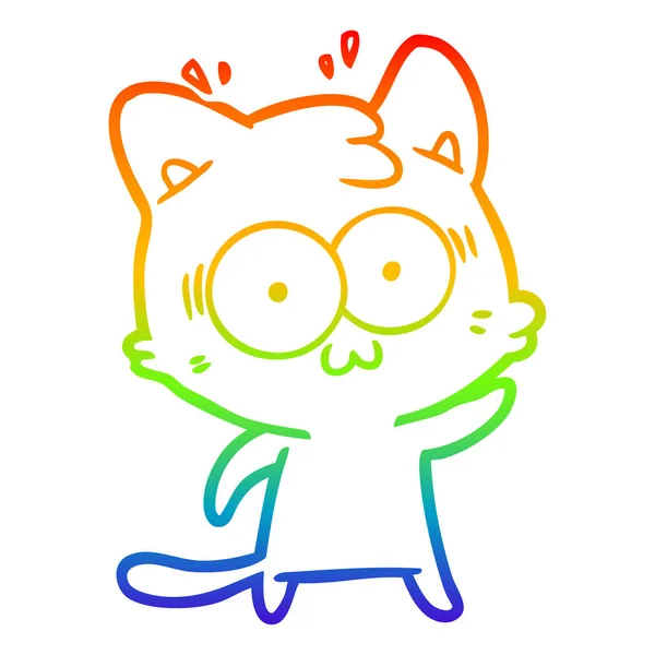 Arco iris gradiente línea dibujo dibujos animados sorprendido gato — Archivo Imágenes Vectoriales