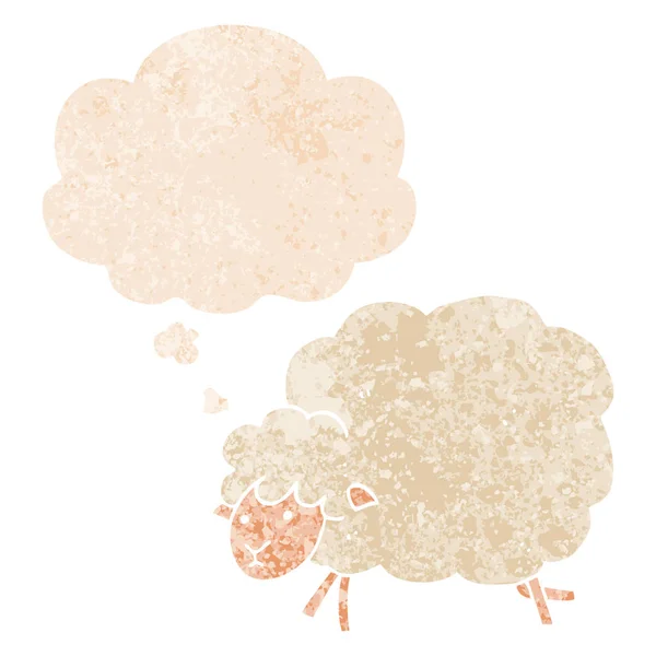 Dibujos animados de ovejas y burbuja de pensamiento en estilo retro texturizado — Archivo Imágenes Vectoriales