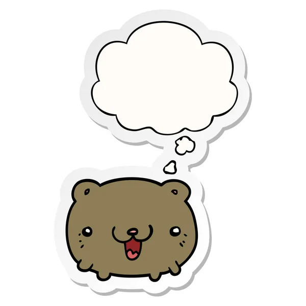 Drôle ours de dessin animé et bulle de pensée comme un autocollant imprimé — Image vectorielle