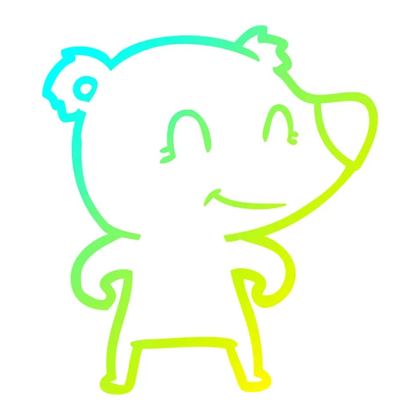 Línea de gradiente frío dibujo sonriente oso dibujos animados — Vector de stock