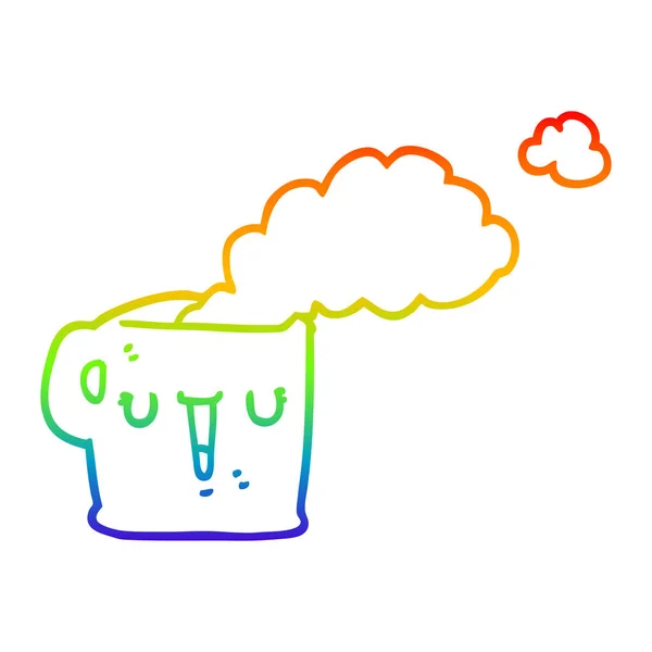 Rainbow gradient line drawing cartoon hot cup of coffee — Stock Vector