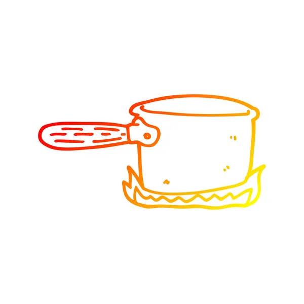 Warm gradient line drawing cartoon cooking pan — Stock Vector