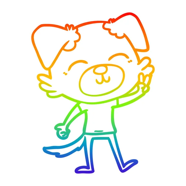 Rainbow gradient line drawing cartoon dog — Stock Vector