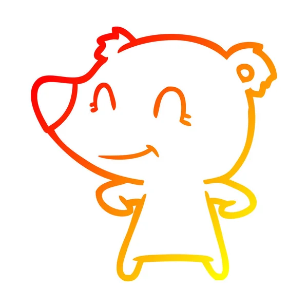 Linha gradiente quente desenho amigável urso desenhos animados — Vetor de Stock