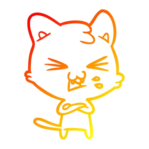 Warme Gradientenlinie Zeichnung Karikatur Katze zischend — Stockvektor