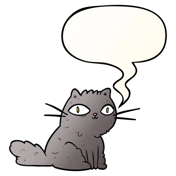 卡通猫看着你和语音泡沫在光滑的格拉 — 图库矢量图片