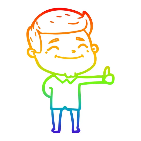Regenboog gradiënt lijntekening gelukkig cartoon man — Stockvector