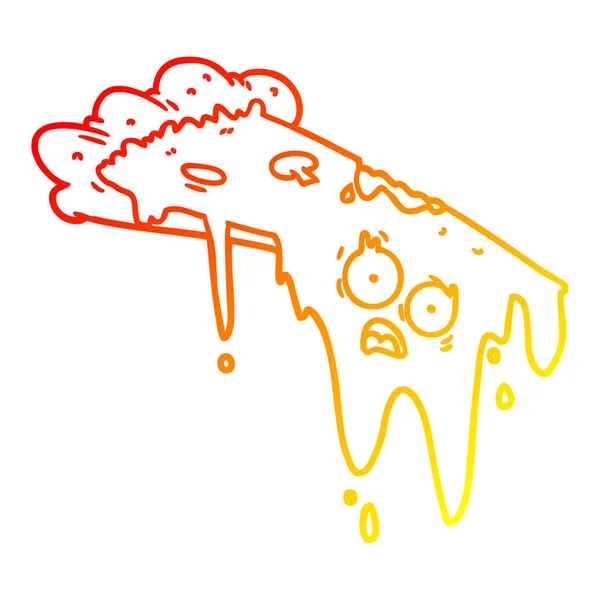 Warm gradient line drawing melting pizza cartoon — Stock Vector