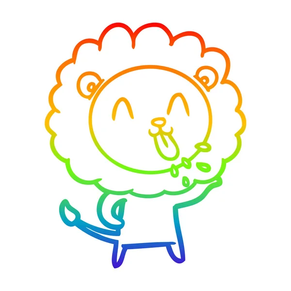 Linha gradiente arco-íris desenho feliz leão dos desenhos animados —  Vetores de Stock