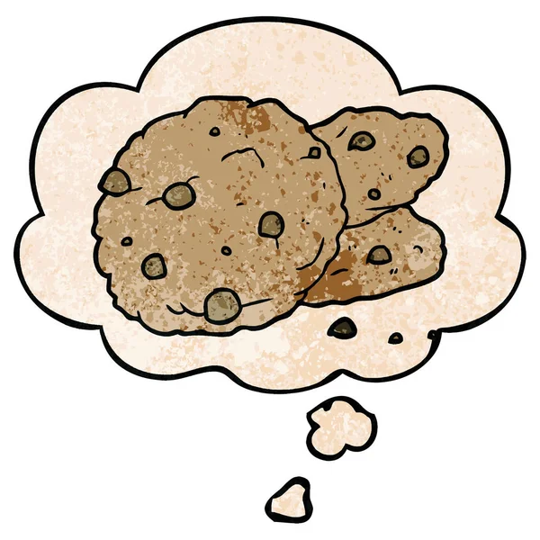 Cartoon cookies en gedachte bubble in grunge textuur patroon sty — Stockvector