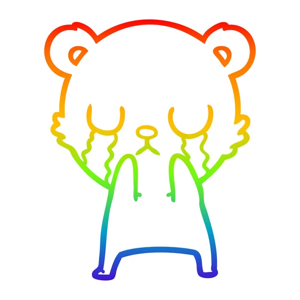 Arco iris gradiente línea dibujo llorando polar oso dibujos animados — Vector de stock