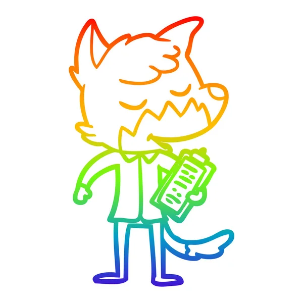 Regenboog gradiënt lijntekening vriendelijke cartoon Fox Manager — Stockvector