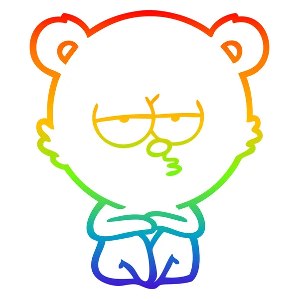 Rainbow gradient line drawing bored polar bear sitting cartoon — Stock Vector